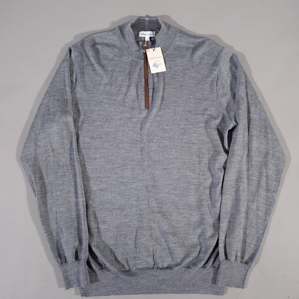 Peter Millar Sweater Mens M Gray Merino Wool Lyocell Quarter Zip MF22S03 Crown